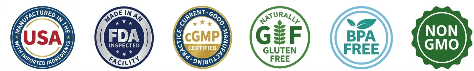 KetoFlow quality certifications - GMP certified non-GMO sugar free keto supplement badges